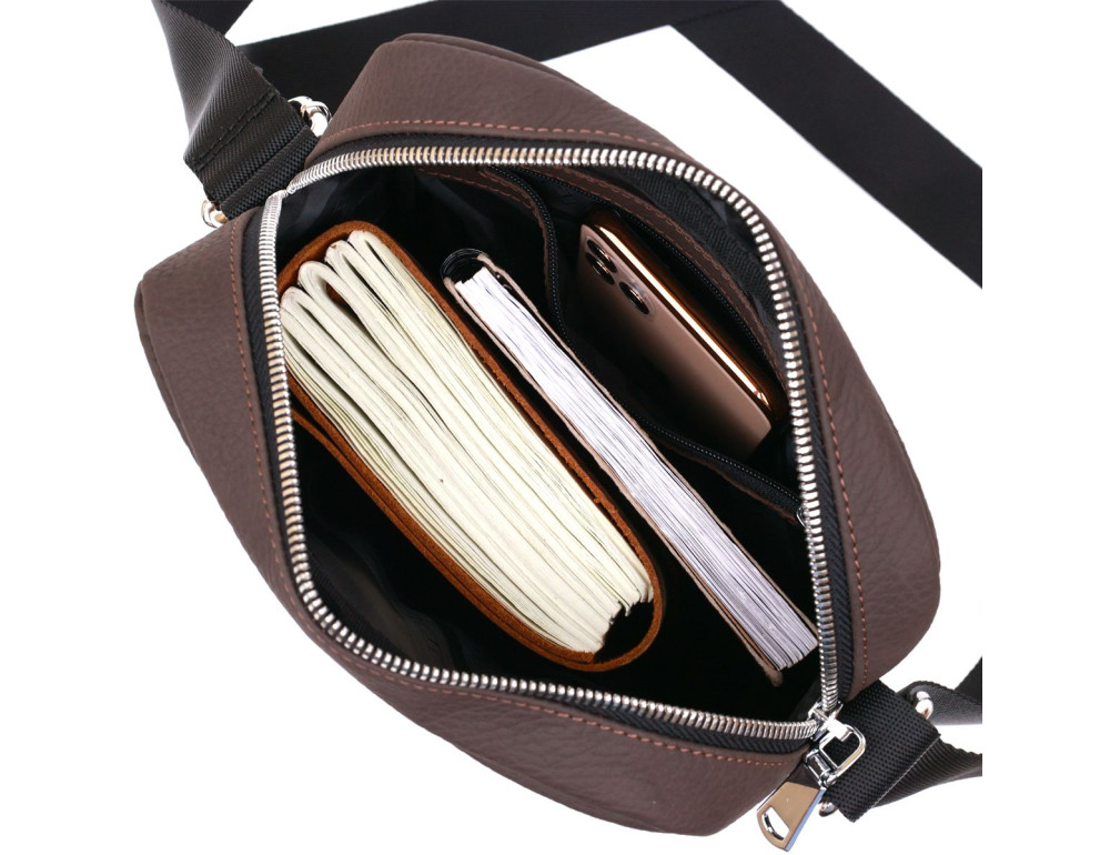 Коричневая кожаная сумка мессенджер Shvigel leather 16335 - Фото № 4