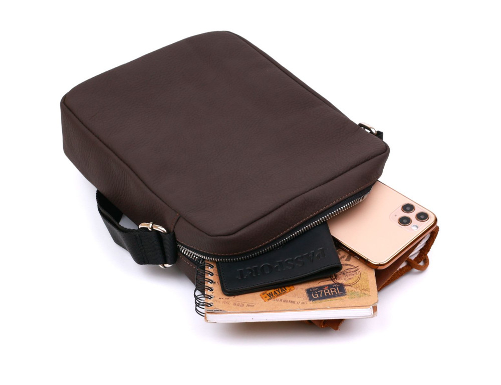 Коричневая кожаная сумка мессенджер Shvigel leather 16335 - Фото № 5