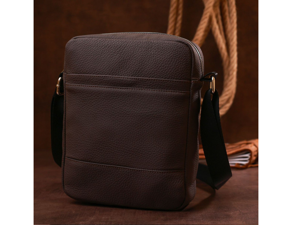 Коричневая кожаная сумка мессенджер Shvigel leather 16335 - Фото № 7