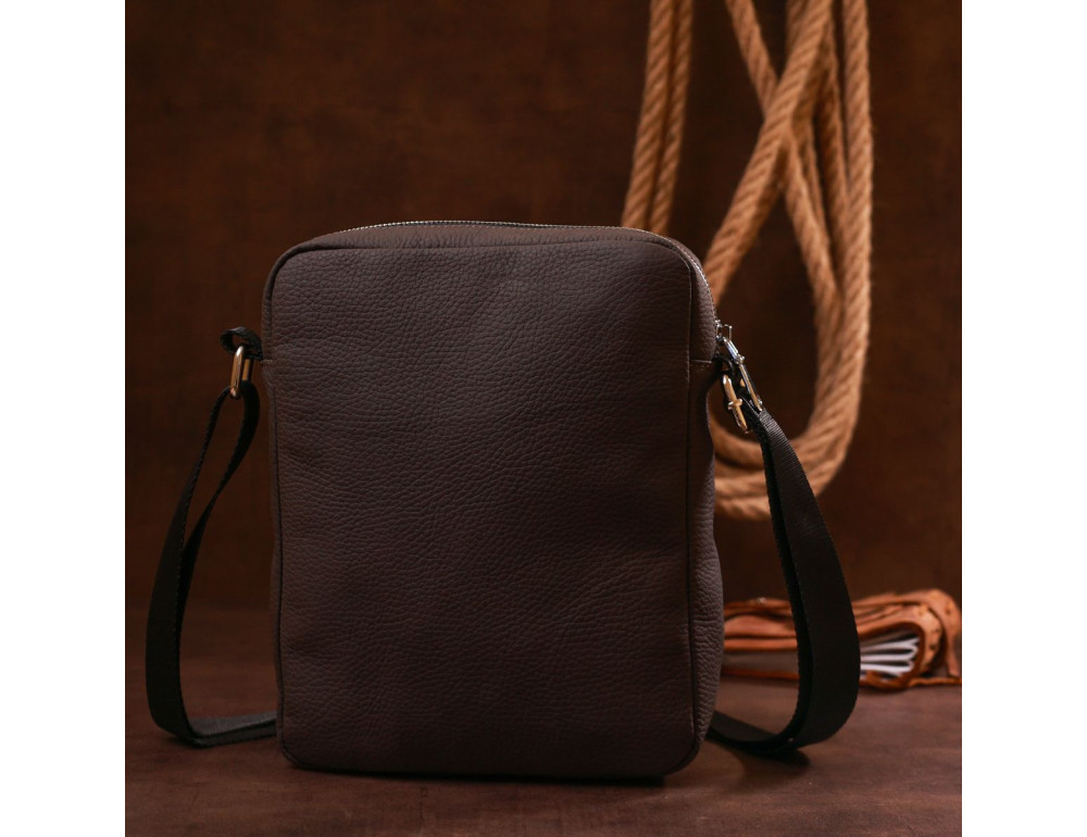 Коричневая кожаная сумка мессенджер Shvigel leather 16335 - Фото № 8