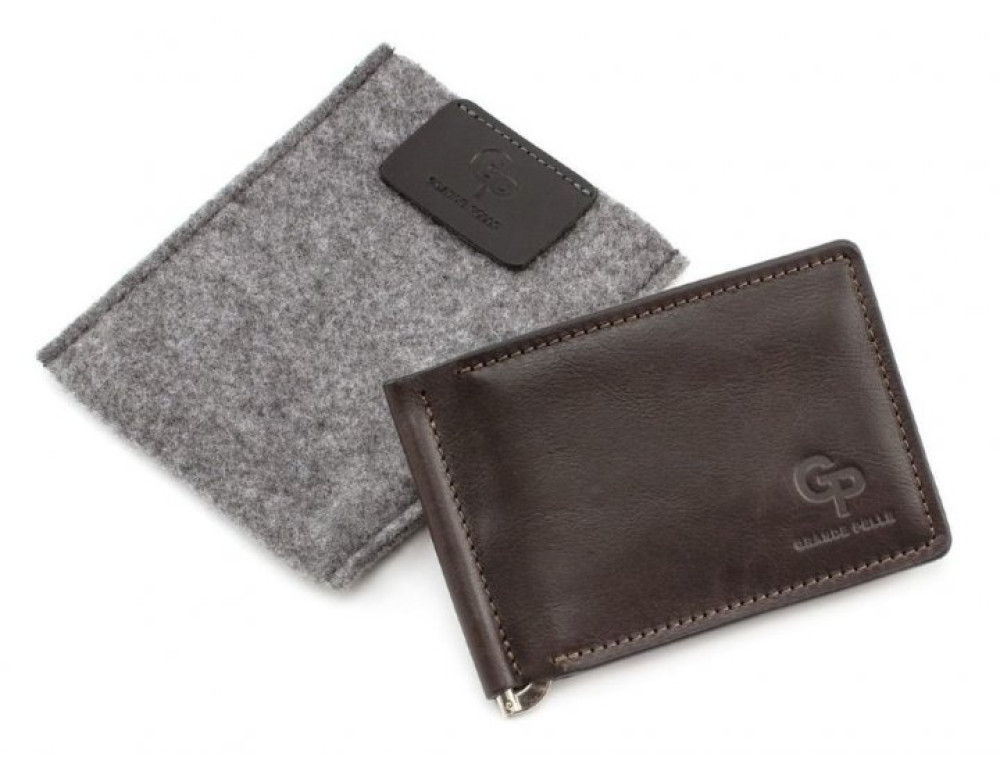 Коричневий шкіряний затискач для грошей з монетницею Grande Pelle 125620 - Фотографія № 4