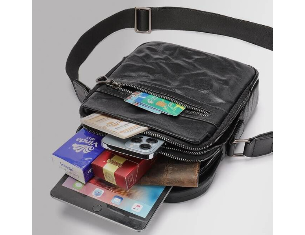 Шкіряна барсетка через плече чоловіча Bexhill BX6096 Black - Фотографія № 10