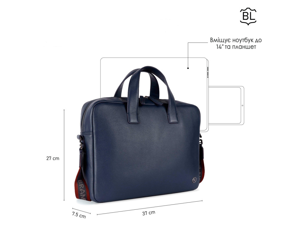 Шкіряна сумка для ноутбука Brampton London 64273 Navy Maven Black (14") - Фотографія № 10