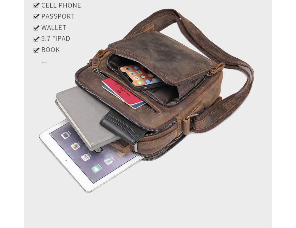 Чоловіча барсетка з ручкою через плече з  шкіри Bexhill bx6014 coffe - Фотографія № 3