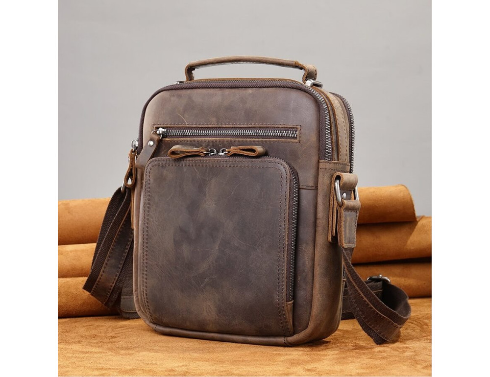 Чоловіча барсетка з ручкою через плече з  шкіри Bexhill bx6014 coffe - Фотографія № 10
