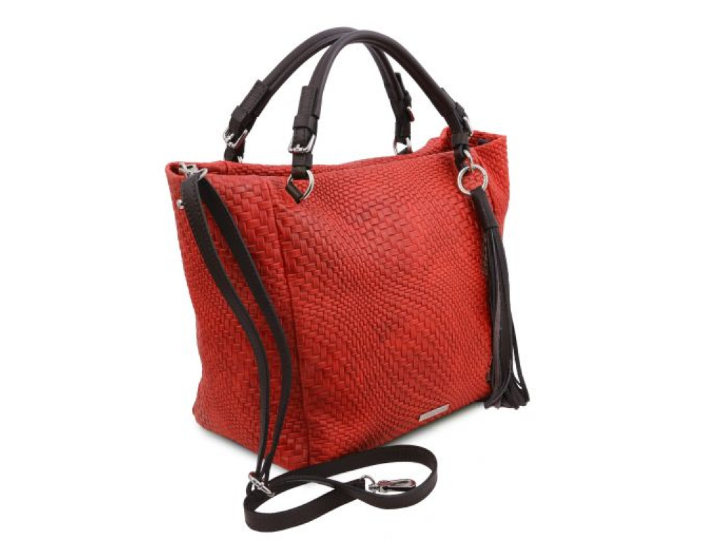 Стильна жіноча сумка із плетеної шкіри Tuscany Leathe TL142066 Red - Фотографія № 3