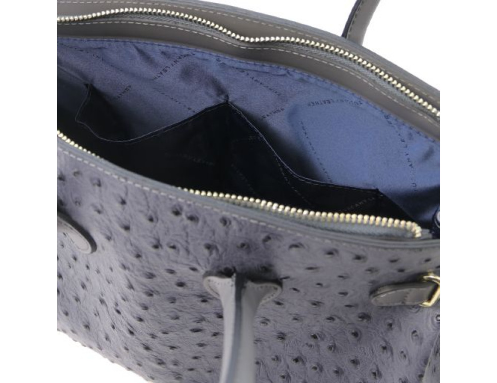 Сіра жіноча сумка зі страусиної шкіри Tuscany Leather TL142120 Gray - Фотографія № 7