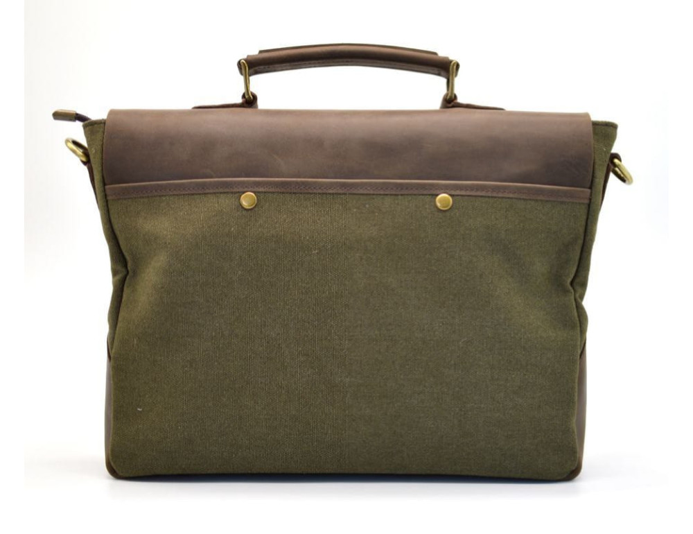 Сумка-портфель з тканини та шкіри кольору хакі TARWA RCH-3960-4lx - Фотографія № 4