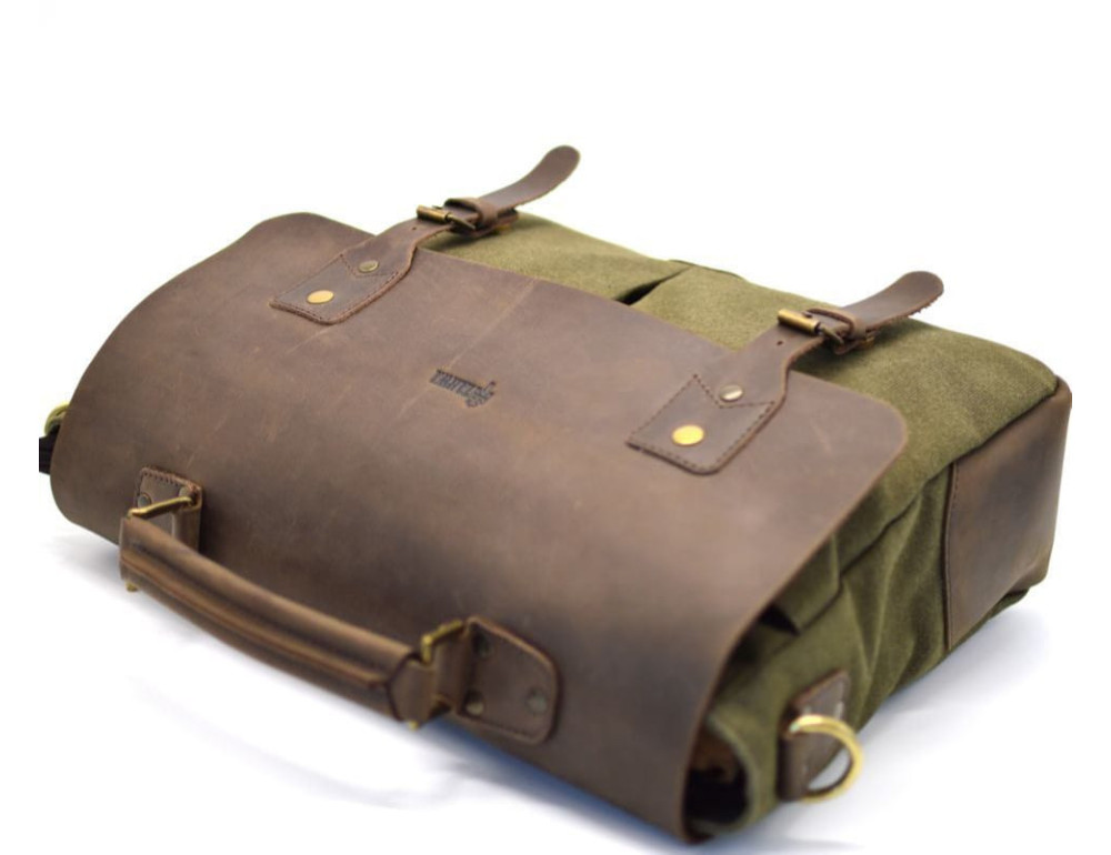Сумка-портфель з тканини та шкіри кольору хакі TARWA RCH-3960-4lx - Фотографія № 5
