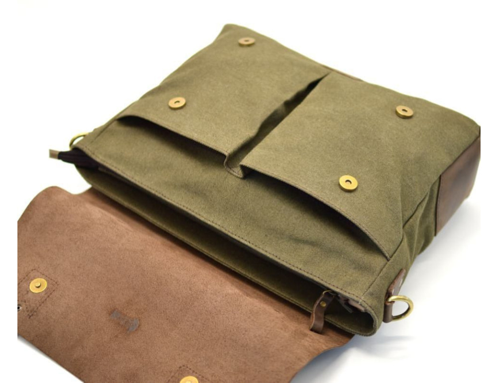 Сумка-портфель з тканини та шкіри кольору хакі TARWA RCH-3960-4lx - Фотографія № 6