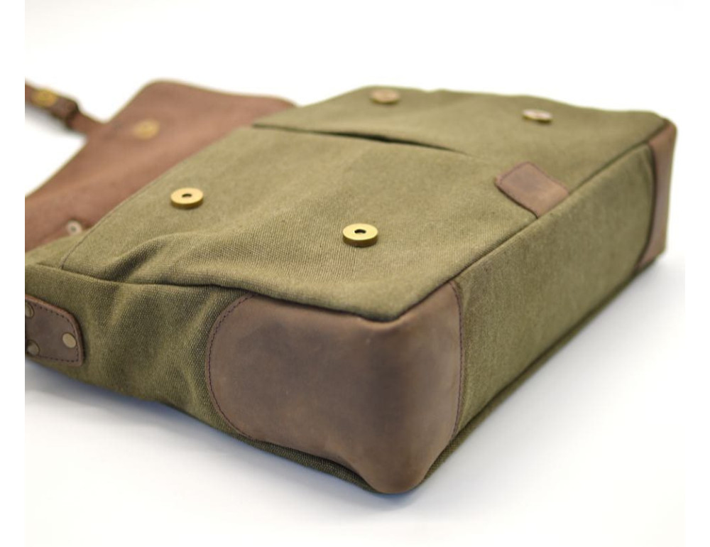Сумка-портфель з тканини та шкіри кольору хакі TARWA RCH-3960-4lx - Фотографія № 7