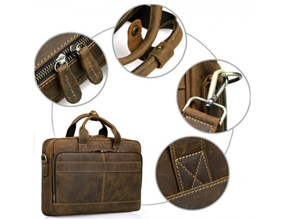 Коричнева вінтажна сумка з натуральної шкіри Tiding Bag t0033 - Фотографія № 6