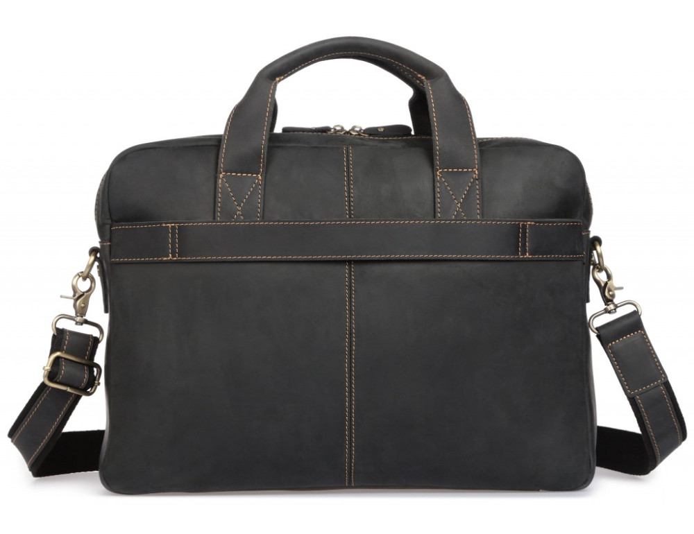 Чорна шкіряна сумка під ноутбук Tiding Bag t0033A - Фотографія № 4