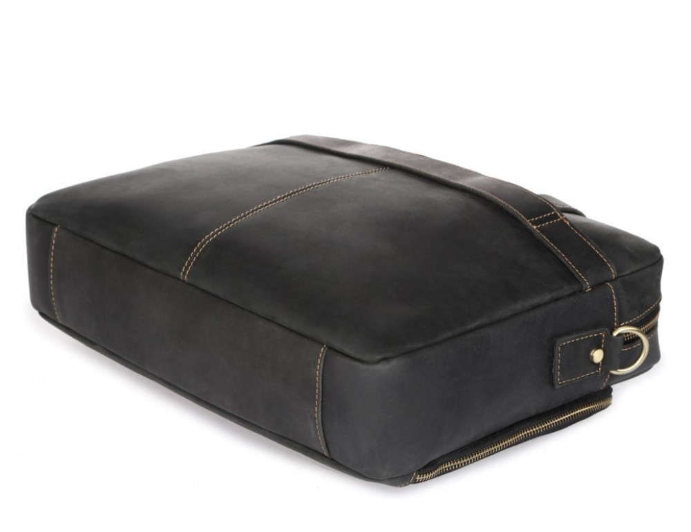 Чорна шкіряна сумка під ноутбук Tiding Bag t0033A - Фотографія № 7