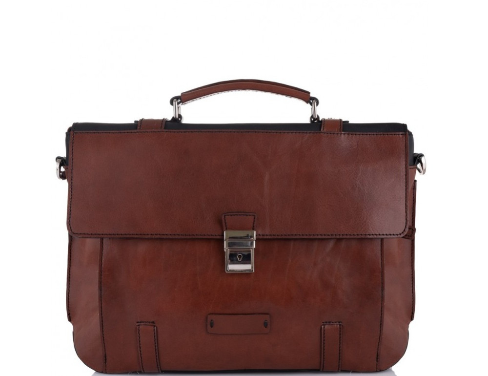 Коричневий шкіряний портфель Tiding Bag t0041 - Фотографія № 4