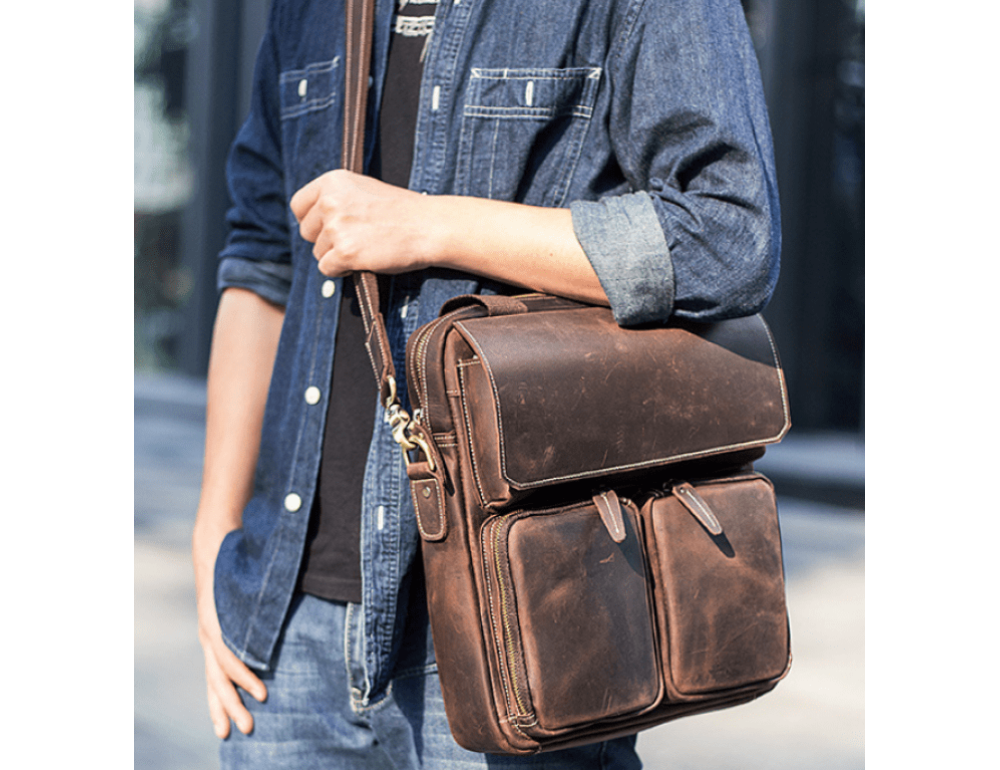 Коричневая мужская сумка-мессенджер Tiding Bag t1072 - Фото № 2