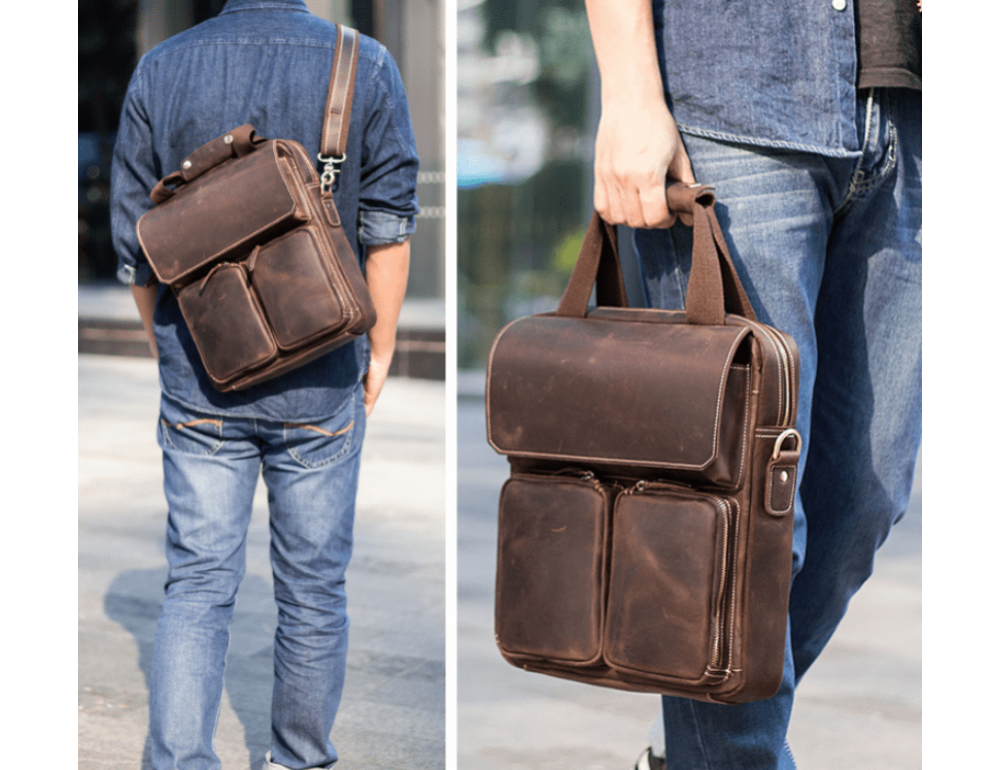 Коричневая мужская сумка-мессенджер Tiding Bag t1072 - Фото № 6
