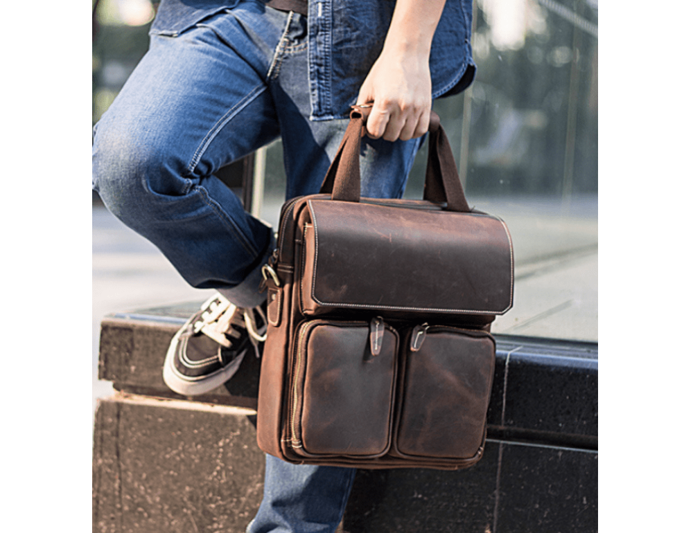 Коричневая мужская сумка-мессенджер Tiding Bag t1072 - Фото № 7