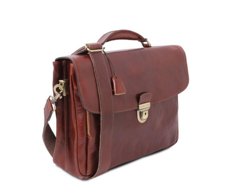 Темно-коричневий шкіряний портфель Tuscany Leather TL142067 DARK BROWN - Фотографія № 12