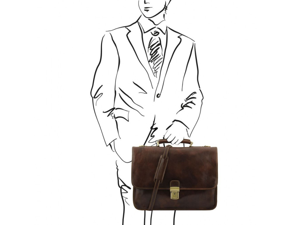 Шкіряний чоловічий портфель Tuscany Leather TL10029 Dark Brown - Фотографія № 2