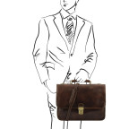Шкіряний чоловічий портфель Tuscany Leather TL10029 Dark Brown - Фотографія № 101