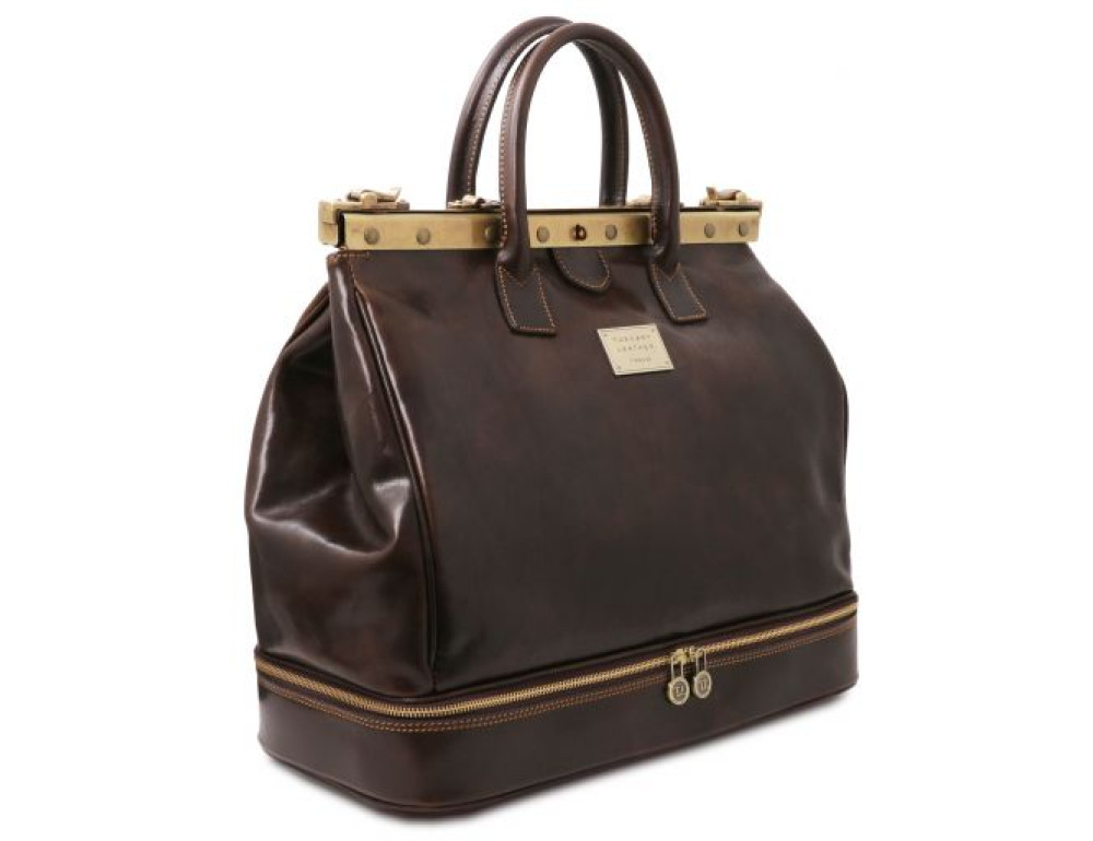 Темно-коричневий шкіряний саквояж Tuscany Leather TL141185 Dark Brown - Фотографія № 7