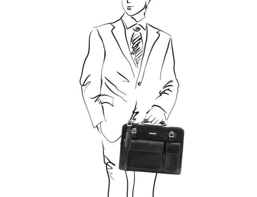 Чорний італійський шкіряний портфель для чоловіків VENEZIA Tuscany Leather TL141268 Black - Фотографія № 2