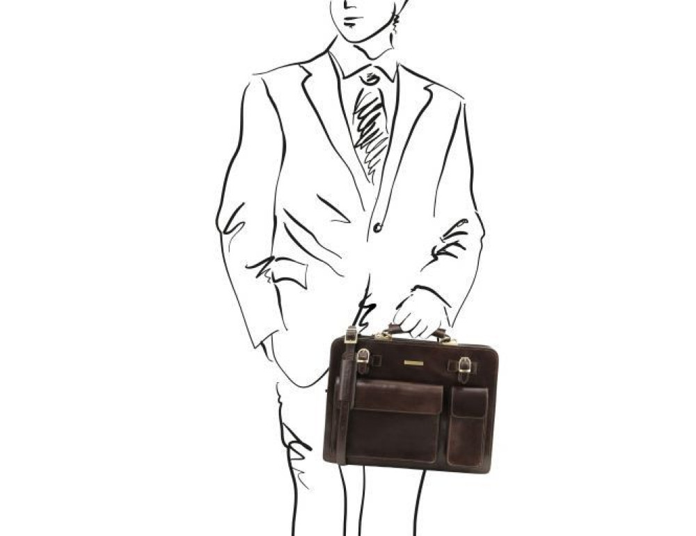 Чоловічий портфель шкіряний VENEZIA Tuscany Leather TL141268 Dark Brown - Фотографія № 2