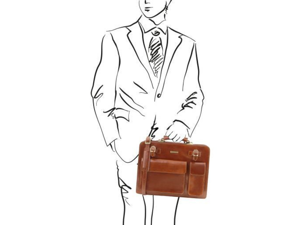 Світло-коричневий шкіряний портфель без клапана Tuscany Leather TL141268 Med - Фотографія № 2