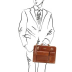 Світло-коричневий шкіряний портфель без клапана Tuscany Leather TL141268 Med - Фотографія № 101