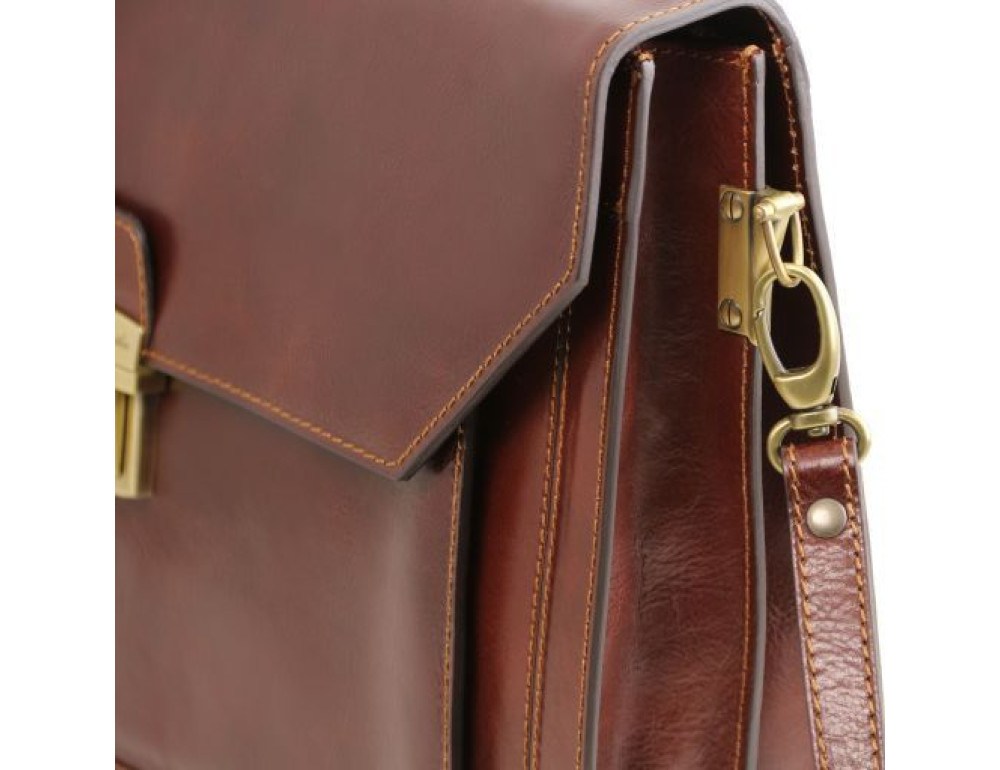 Коричневий шкіряний портфель чоловічий Tuscany Leather TL141348 Brown - Фотографія № 10
