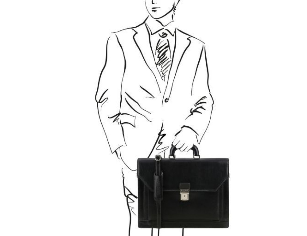 Чорний італійський портфель з натуральної шкіри Tuscany Leather TL141348 Black - Фотографія № 2