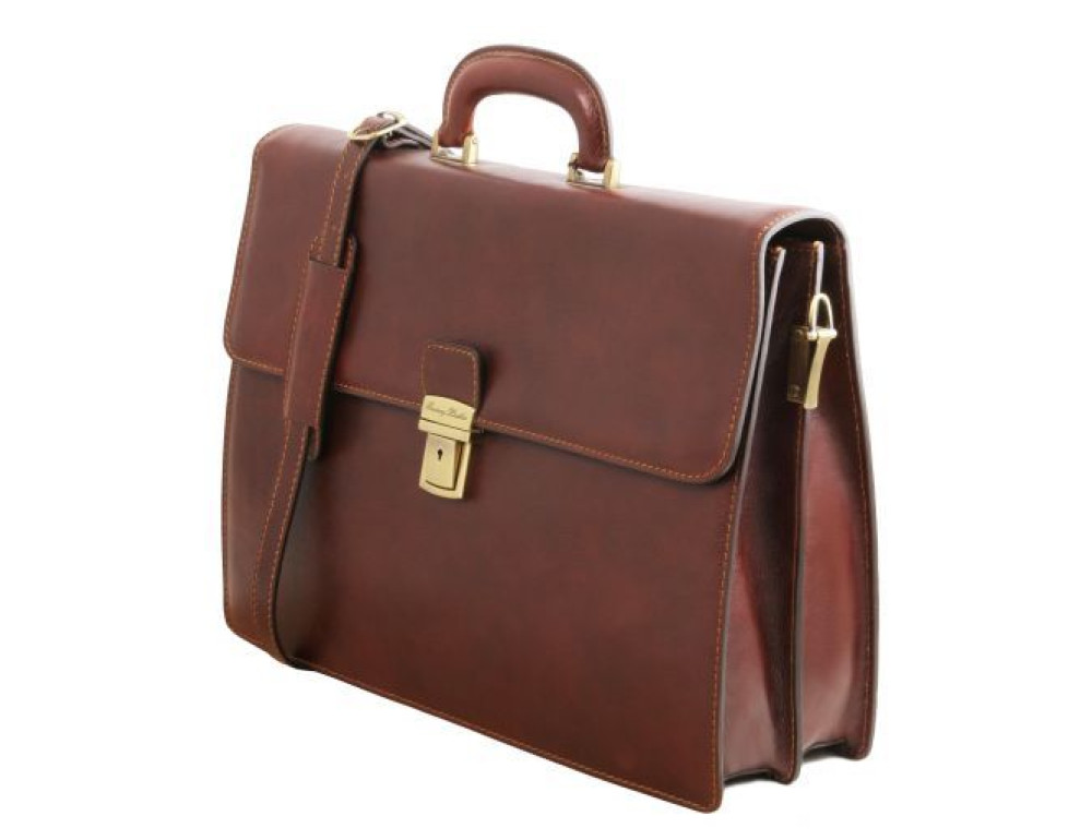 Коричневий шкіряний портфель з шкіряним підкладів Tuscany Leather TL141350 Med - Фотографія № 3