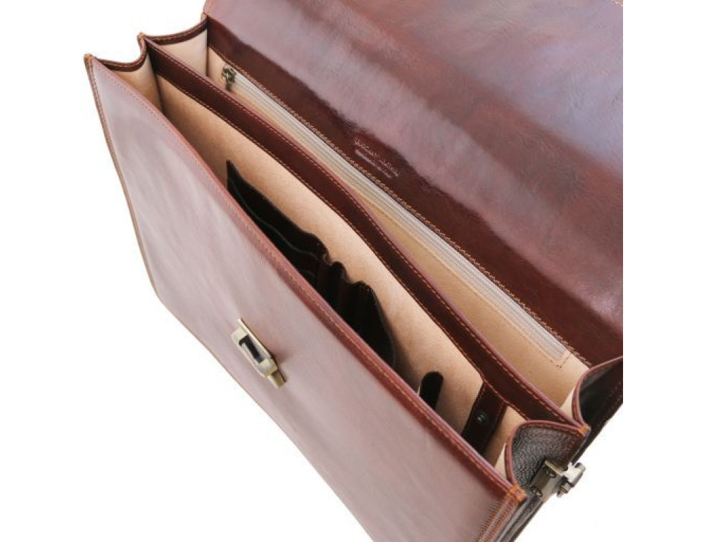 Коричневий шкіряний портфель з шкіряним підкладів Tuscany Leather TL141350 Med - Фотографія № 5
