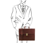 Коричневий шкіряний портфель чоловічий Tuscany Leather TL141350 Brown - Фотографія № 101