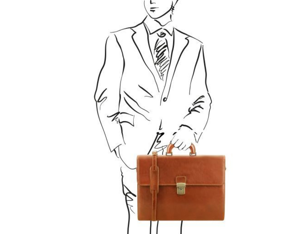 Коричневий шкіряний портфель з шкіряним підкладів Tuscany Leather TL141350 Med - Фотографія № 2