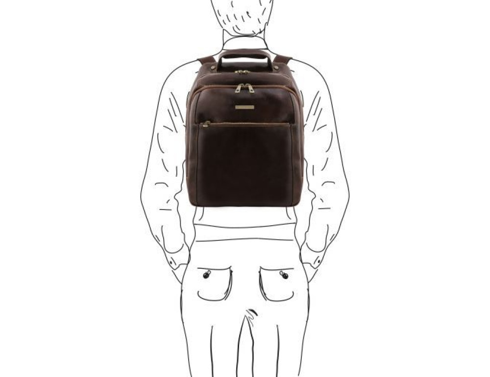 Чоловік шкіряний рюкзак на три відділення Tuscany Leather TL141402 Dark Brown - Фотографія № 2