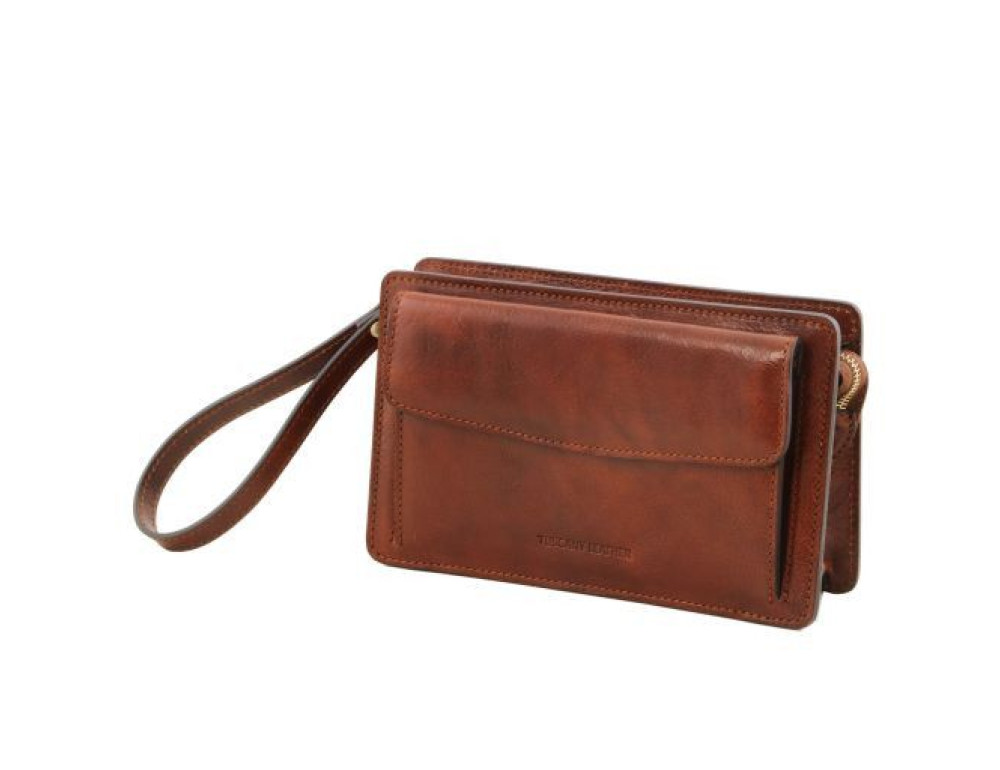 Світло-коричнева шкіряна барсетка-клатч Tuscany Leather TL141445 Med - Фотографія № 3