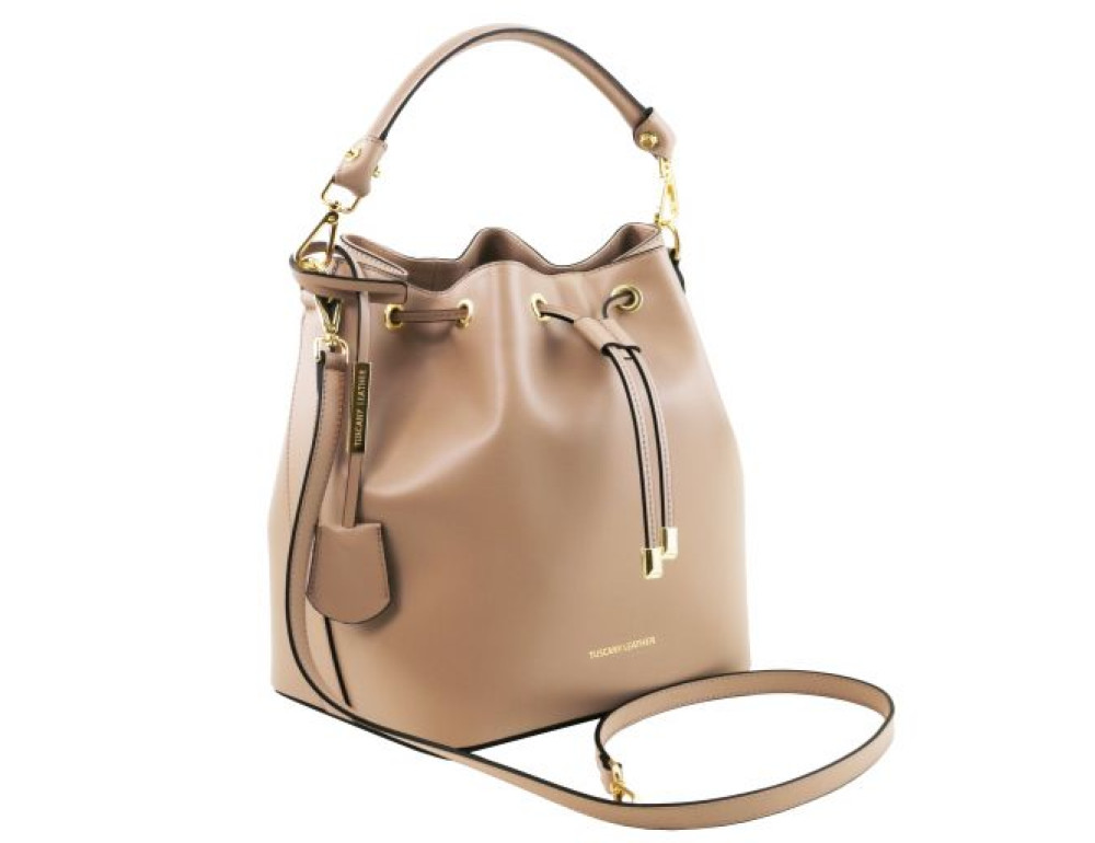Бежева жіноча шкіряна сумка мішок Tuscany Leather Vittoria TL141531 Champagne - Фотографія № 3