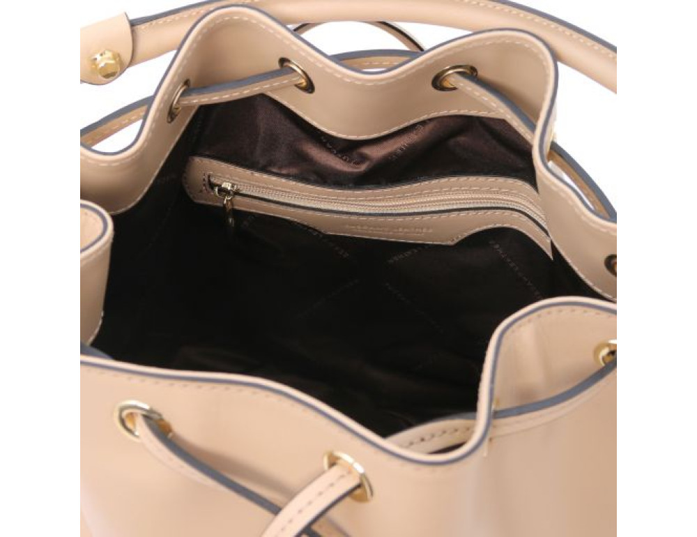 Бежева жіноча шкіряна сумка мішок Tuscany Leather Vittoria TL141531 Champagne - Фотографія № 6