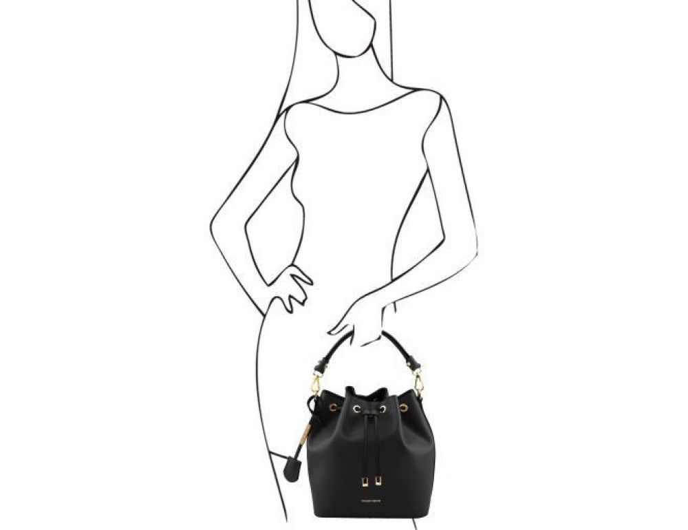 Чорна жіноча шкіряна сумка мішок Tuscany Leather Vittoria TL141531 Black - Фотографія № 2