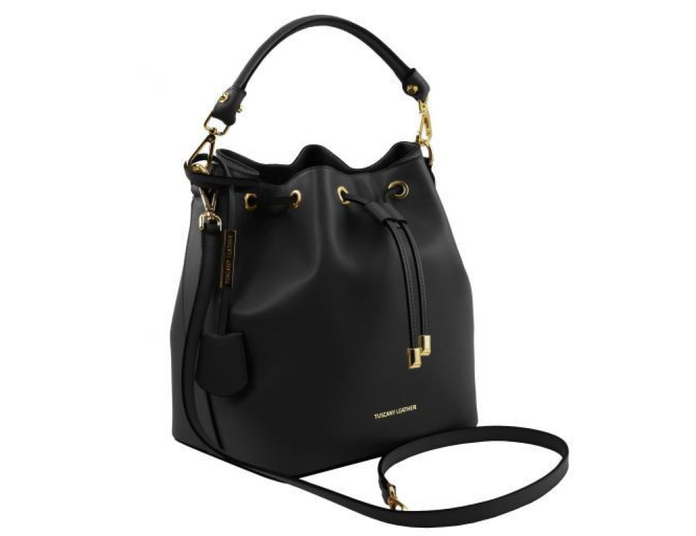 Чорна жіноча шкіряна сумка мішок Tuscany Leather Vittoria TL141531 Black - Фотографія № 3