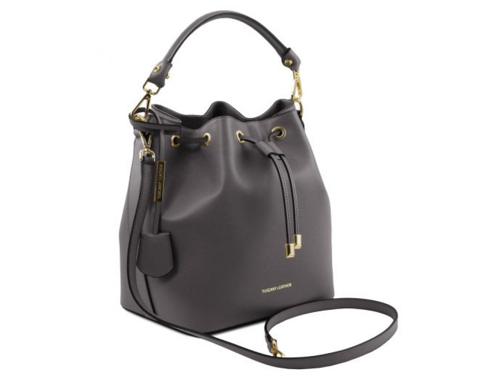 Сіра жіноча шкіряна сумка мішок Tuscany Leather Vittoria TL141531 Gray - Фотографія № 3