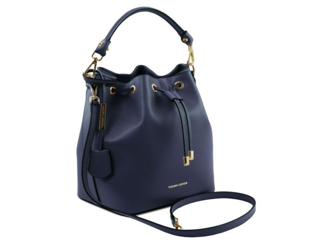 Темно-синя жіноча шкіряна сумка мішок Tuscany Leather Vittoria TL141531 Navy - Фотографія № 3