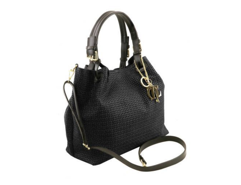 Чорна жіноча шкіряна сумка з плетеної шкіри KEYLUCK Tuscany Leathe TL141573 Black - Фотографія № 3