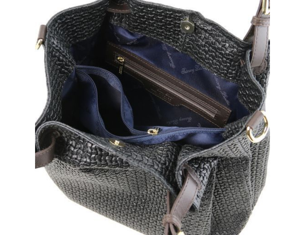 Чорна жіноча шкіряна сумка з плетеної шкіри KEYLUCK Tuscany Leathe TL141573 Black - Фотографія № 5