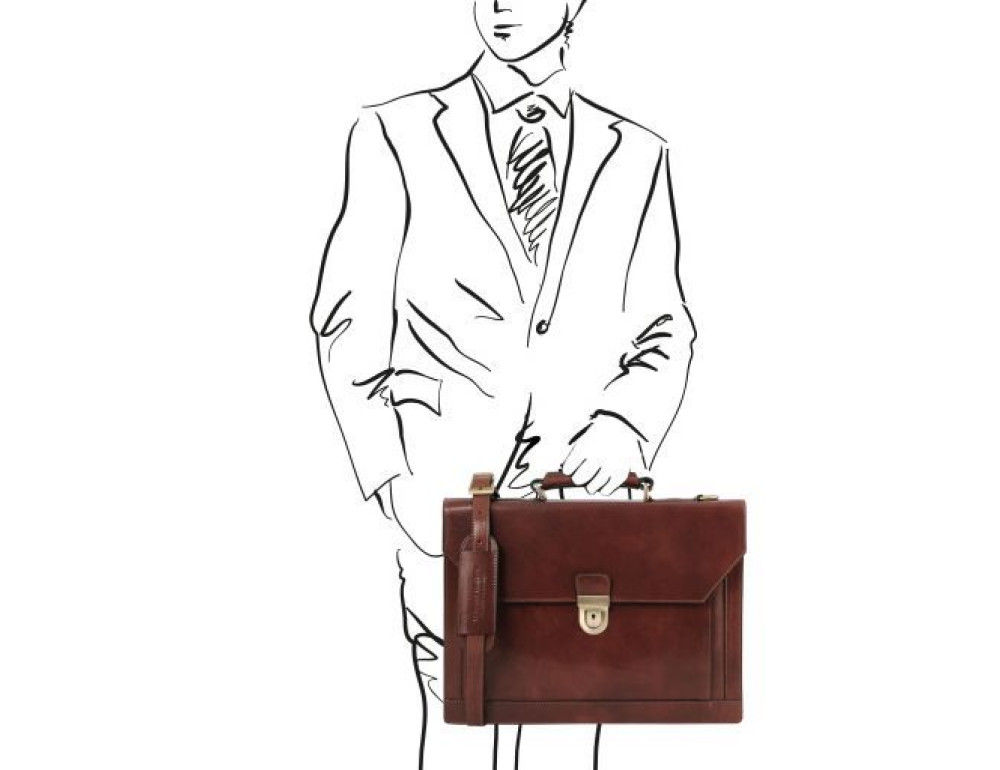 Коричневий шкіряний портфель Tuscany Leather TL141732 Brown - Фотографія № 2
