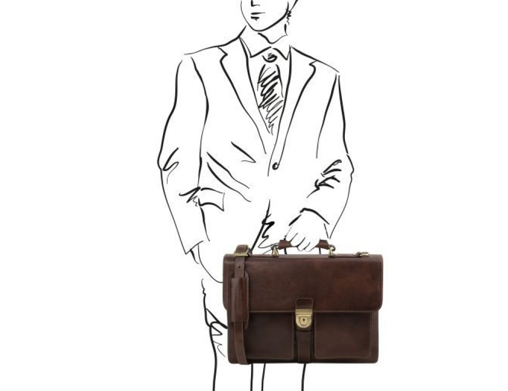 Темно-коричневий італійський портфель з натуральної шкіри Tuscany Leathe TL141825 Dark Brown - Фотографія № 2