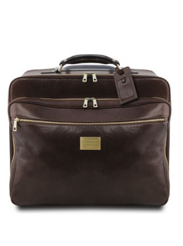 Тёмно-коричневый кожаный чемодан с плечевым ремнем Tuscany Leather TL141888 Dark Brown