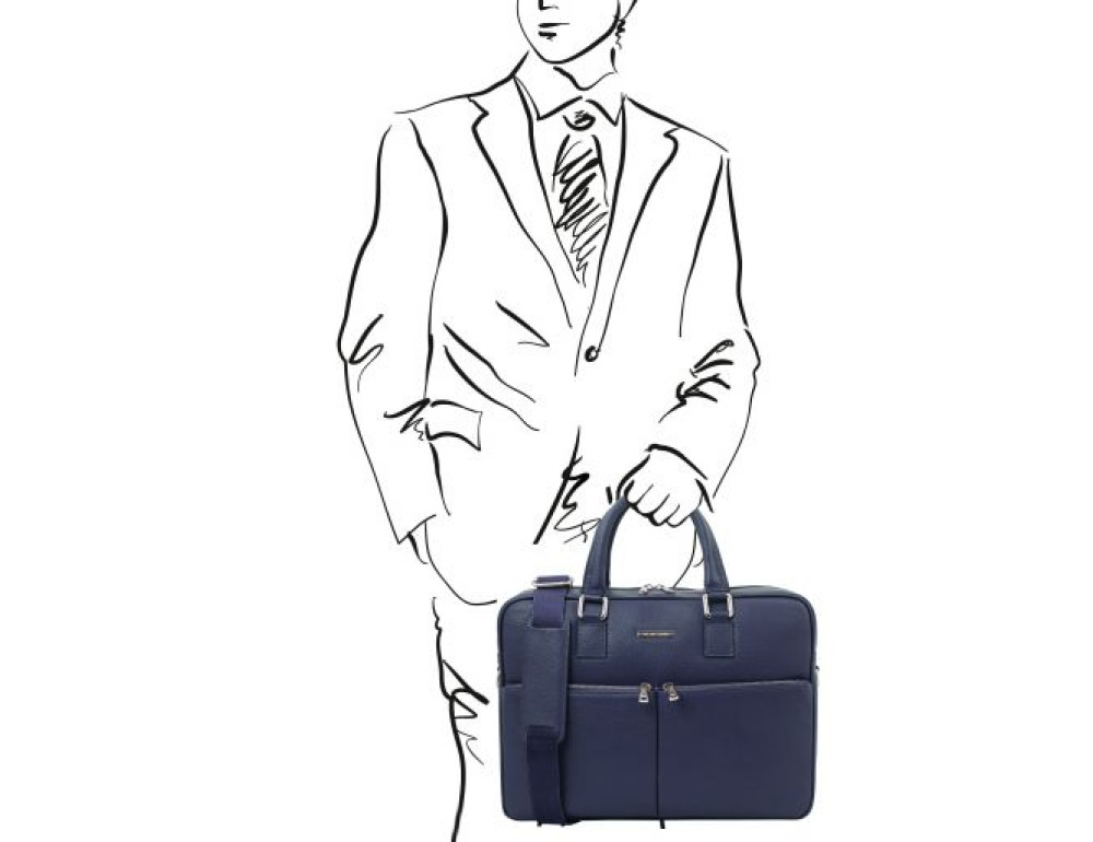 Темно-синя шкіряна чоловіча сумка TREVISO Tuscany Leather TL141986 DARK Blue - Фотографія № 2
